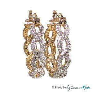 PAJ BB Gold Plated Twisted Hoop Silver Tone Accent Two-Tone Pierced Earrings